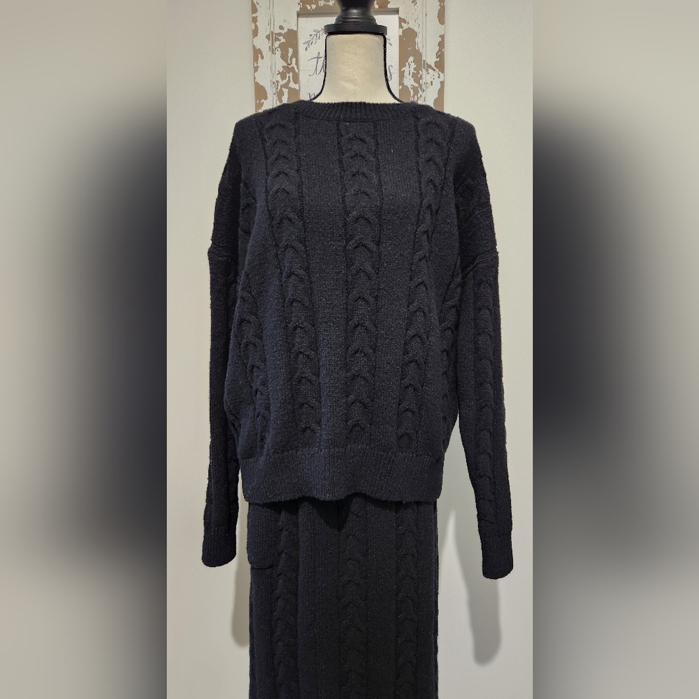 Elegant Black Cable Knit Skirt/Sweater set NWOT